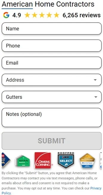 American Home Contractors contact form placeholder