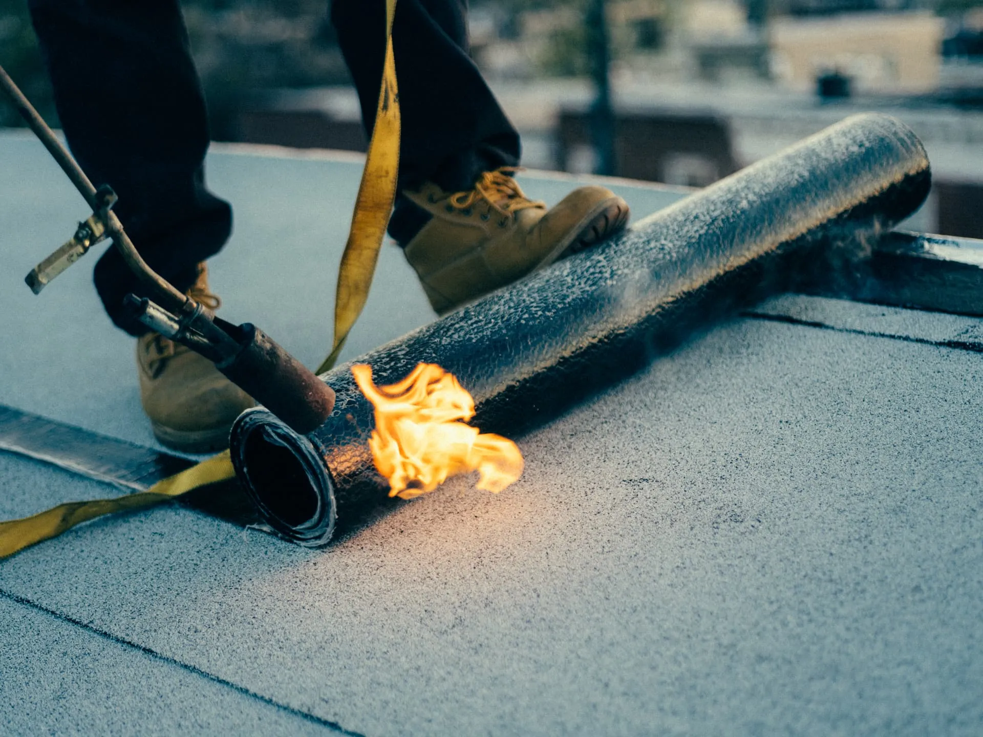 flat roof torch down closeup by American Home Contractors near Olney