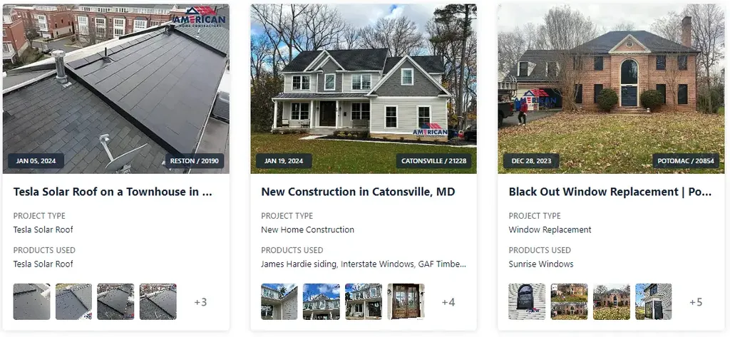 Preview of recent projects by American Home Contractors