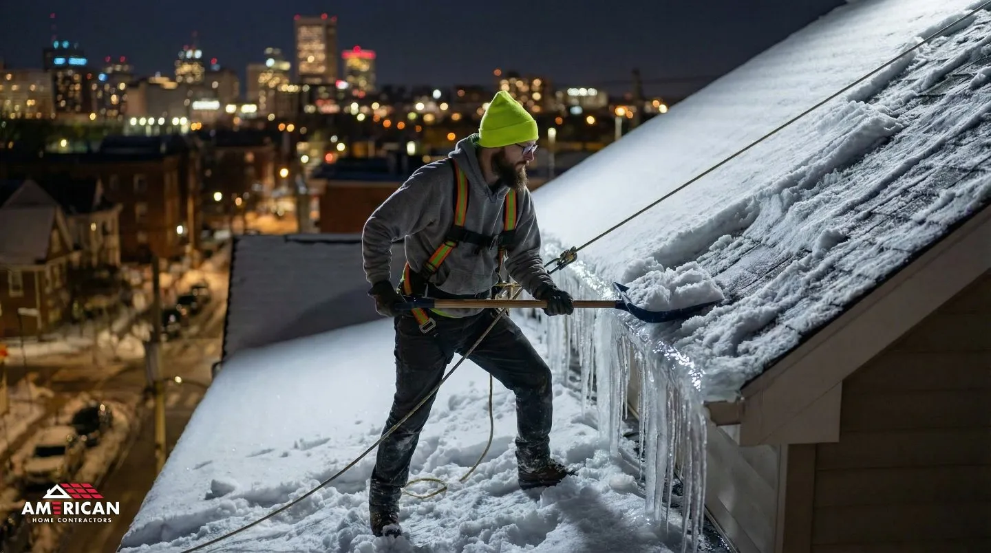 snow removal city night by American Home Contractors near Ellicott City