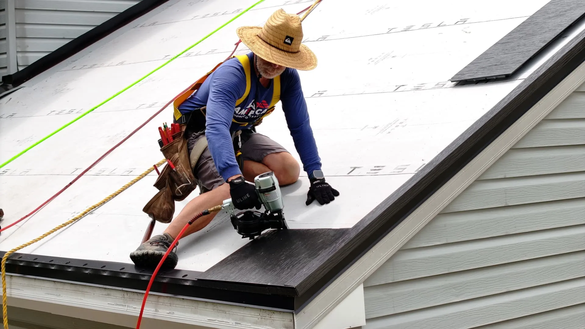 tesla solar roof installer AHC shirt by American Home Contractors near Rappahannock County